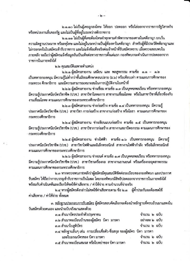กรมการทหารช่าง กองทัพบก ประกาศรับสมัครทหารกองหนุนและบุคคลพลเรือนายเข้ารับราชการ (โควตาประจำปี) จำนวน 13 อัตรา (วุฒิ ปวช) รับสมัครสอบตั้งแต่วันที่ 15-23 ก.พ. 2560