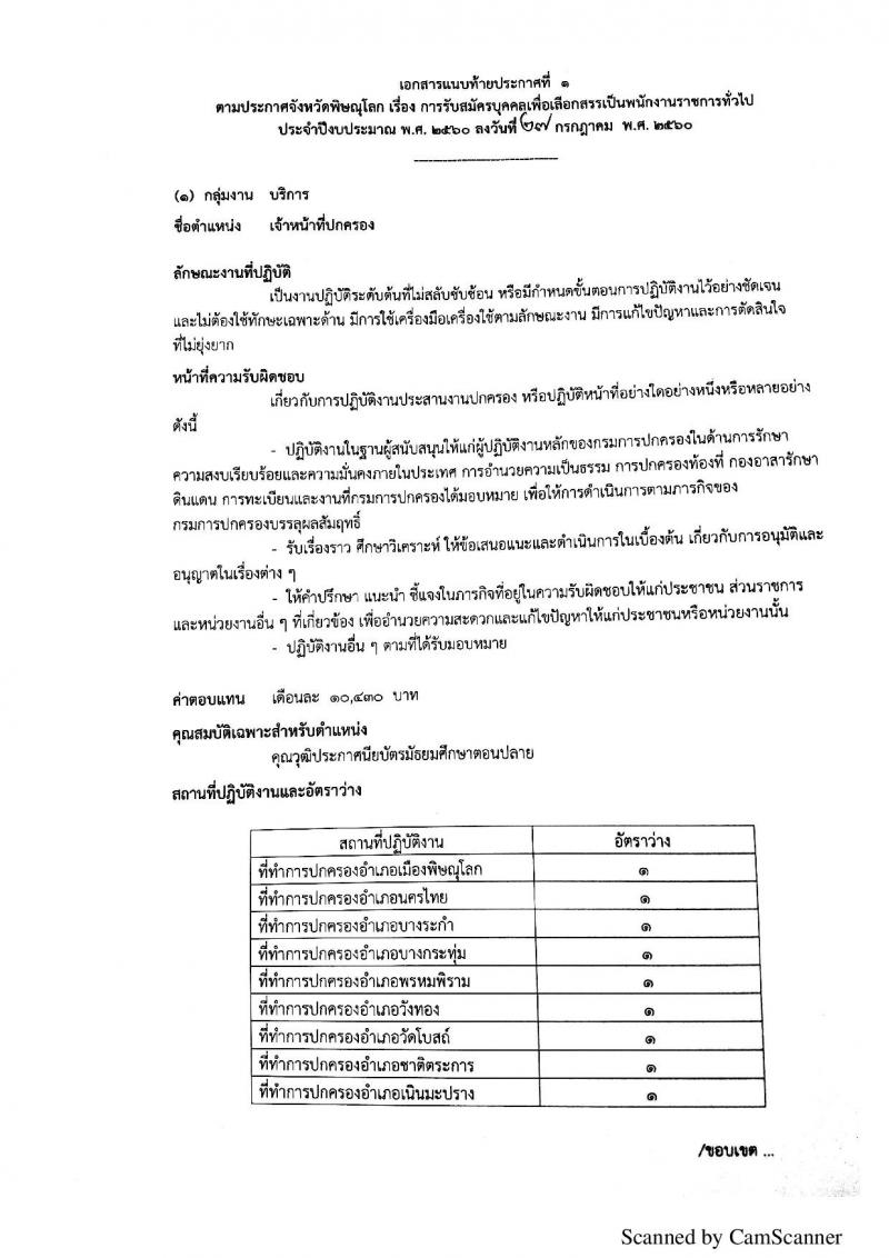 กรมการปกครอง (จังหวัดพิษณุโลก) ประกาศรับสมัครบุคคลเพื่อเลือกสรรเป็นพนักงานราชการั่วไป จำนวน 2 ตำแหน่ง 10 อัตรา (วุฒิ ม.ปลาย ปวช.) รับสมัครสอบตั้งแต่วันที่ 7 - 11 ส.ค. 2560