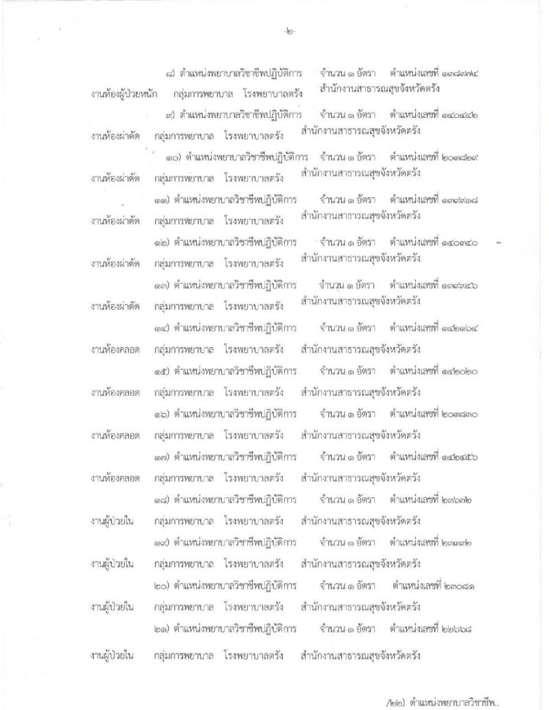 สาธารณสุขจังหวัดตรัง ประกาศรับสมัครคัดเลือกเพื่อบรรจุและแต่งตั้งบุคคลเข้ารับราชการในตำแหน่งพยาบาลวิชาชีพปฏิบัติการ จำนวน 67 อัตรา (วุฒิ ป.ตรี) รับสมัครสอบตั้งแต่วันที่ 28 ส.ค. – 1 ก.ย. 2560