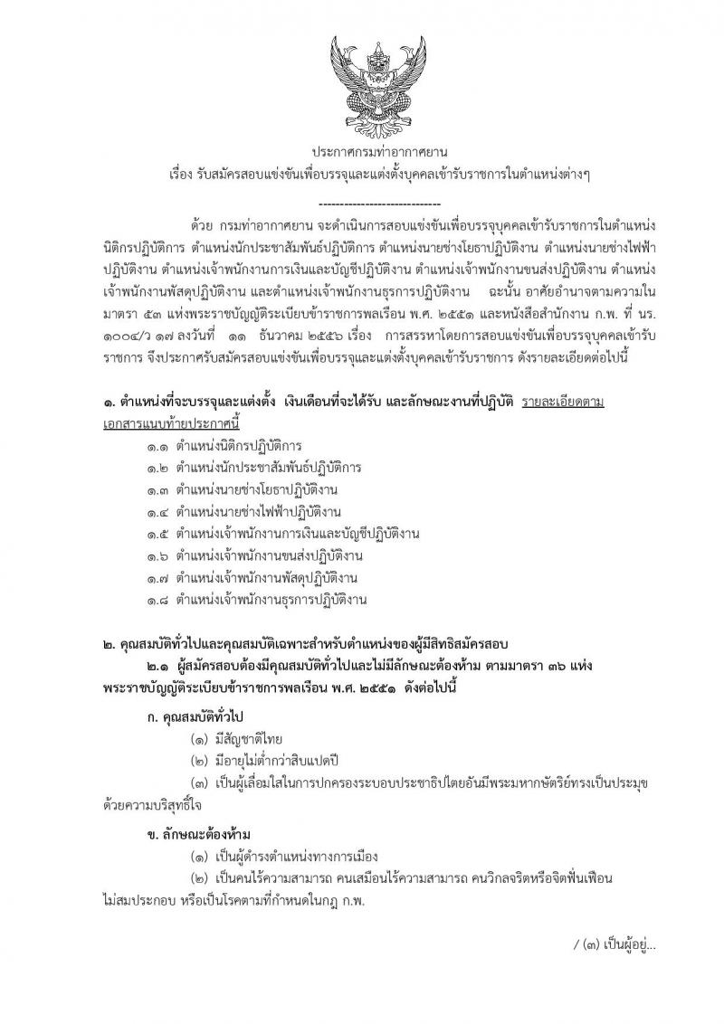 กรมท่าอากาศยาน ประกาศรับสมัครสอบแข่งขันเพื่อบรรจุและแต่งตั้งบุคคลเข้ารับราชการ ครั้งแรกจำนวน 8 ตำแหน่ง 42 อัตรา (วุฒิ ปวส. ป.ตรี) รับสมัครสอบทางอินเทอร์เน็ต ตั้งแต่วันที่ 30 ม.ค. - 20 ก.พ. 2560