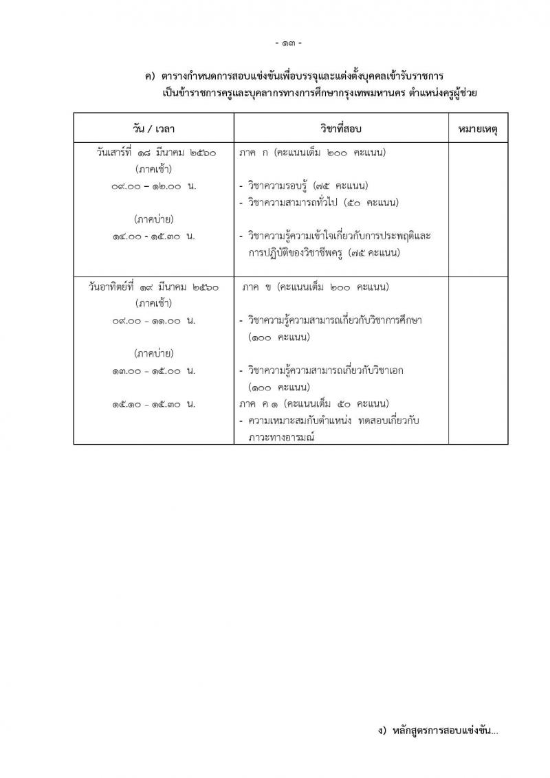 สำนักงานคณะกรรมการข้าราชการกรุงเทพมหานคร ประกาศรับสมัครสอบแข่งขันเพื่อบรรจุและแต่งตั้งบุคคลเข้ารับราชการเป็นข้าราชการครูและบุคลากรทางการศึกษา ครั้งที่ 1/2560 จำนวน 13 เอกวิชา 73 อัตรา (วุฒิ ป.ตรี) รับสมัครสอบทางอินเทอร์เน็ตตั้งแต่วันที่ 1-7 ก.พ. 2560