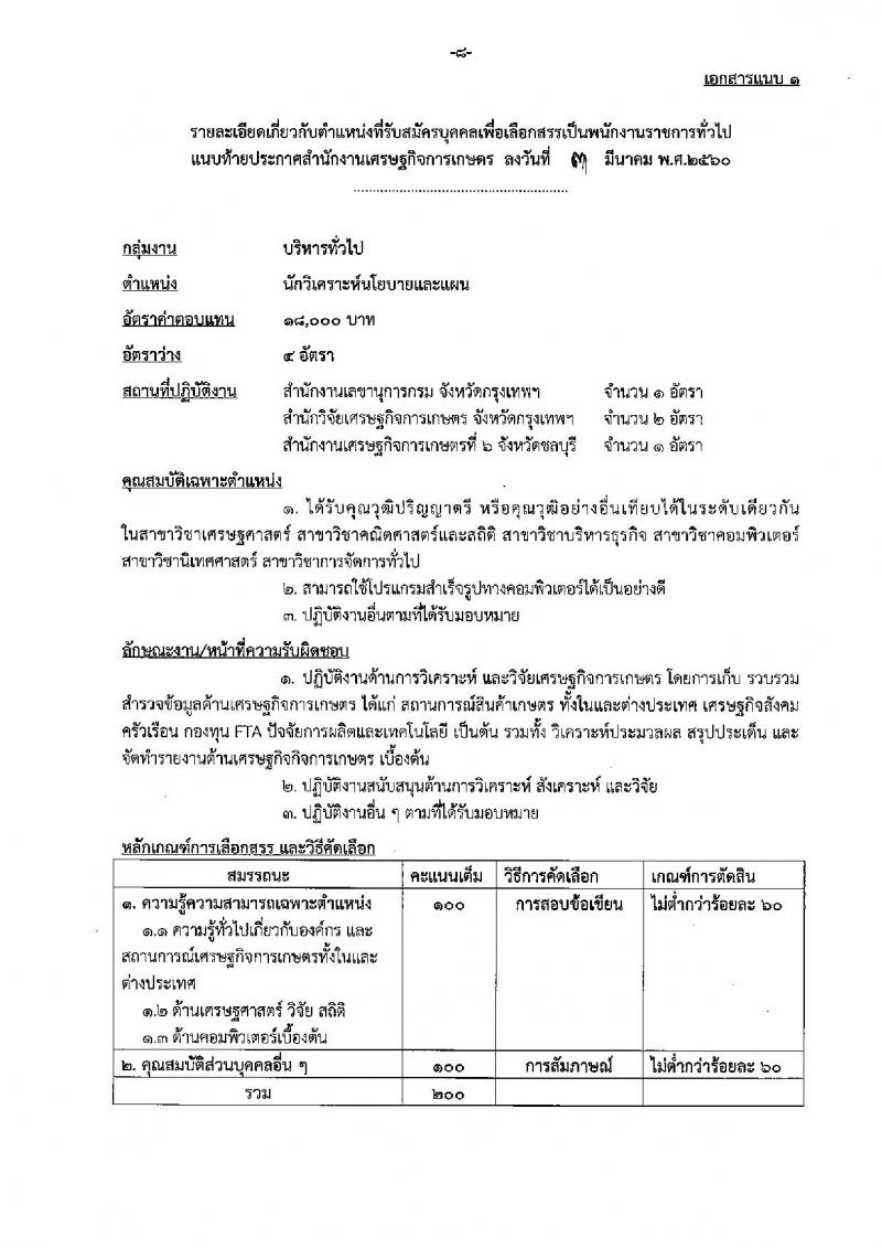 สำนักงานเศรษฐกิจการเกษตร ประกาศรับสมัครบุคคลเพื่อเลือกสรรเป็นพนักงานราชการทั่วไป จำนวน 5 ตำแหน่ง 12 อัตรา (วุฒิ ปวส. ป.ตรี ป.โท) รับสมัครสอบทางตั้งแต่วันที่ 13-31 มี.ค. 2560