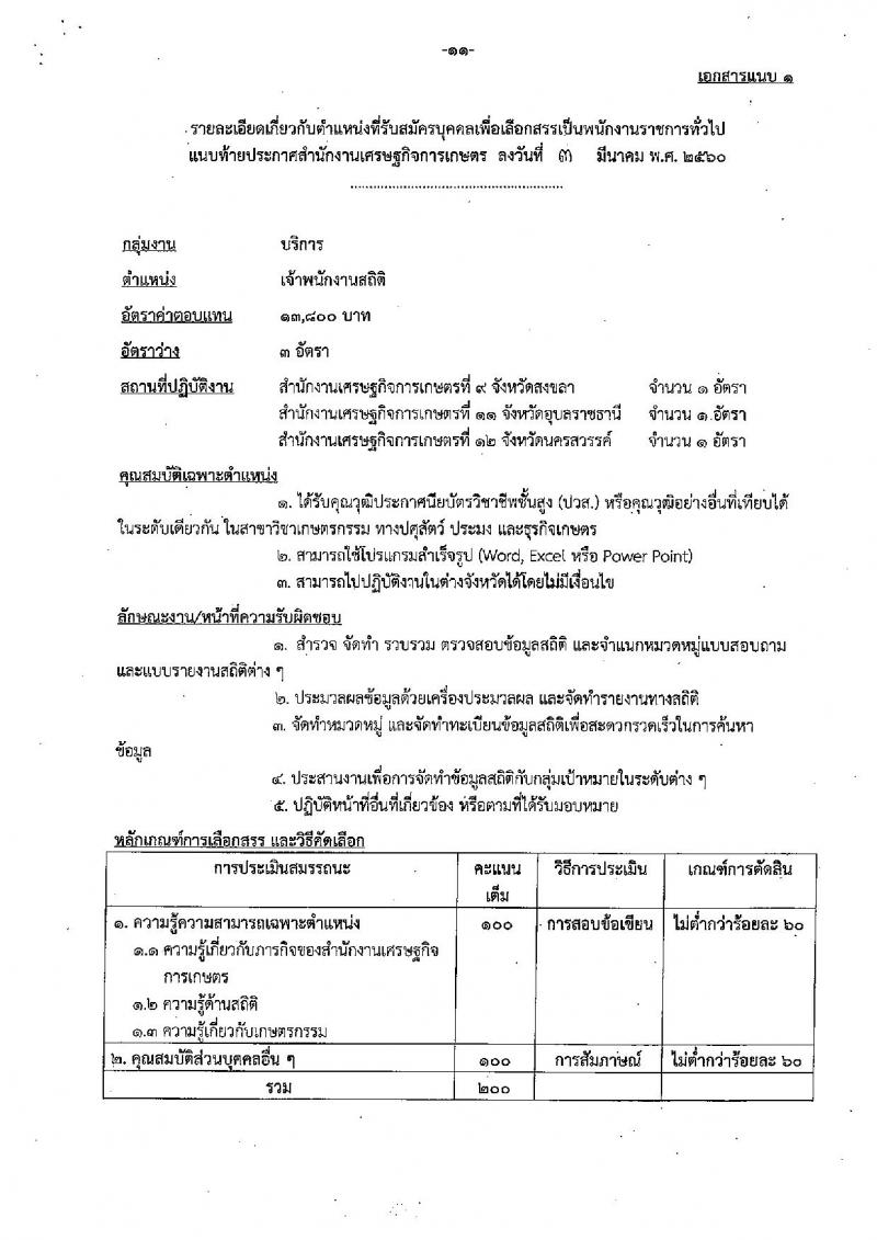 สำนักงานเศรษฐกิจการเกษตร ประกาศรับสมัครบุคคลเพื่อเลือกสรรเป็นพนักงานราชการทั่วไป จำนวน 5 ตำแหน่ง 12 อัตรา (วุฒิ ปวส. ป.ตรี ป.โท) รับสมัครสอบทางตั้งแต่วันที่ 13-31 มี.ค. 2560