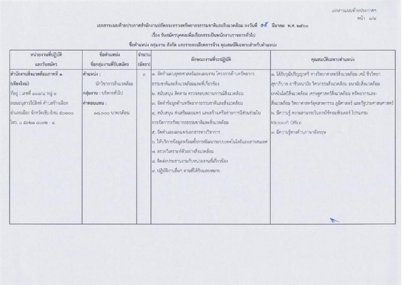 สำนักงานปลัดกระทรวงทรัพยากรธรรมชาติและสิ่งแวดล้อม ประกาศรับสมัครบุคคลเพื่อเลือกสรรเป็นพนักงานราชการทั่วไป จำนวน 4 อัตรา (วุฒิ ปวส. ป.ตรี) รับสมัครสอบตั้งแต่วันที่ 23-31 มี.ค. 2560