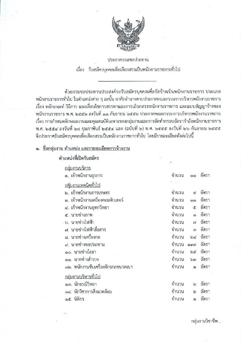 กรมชลประทาน ประกาศรับสมัครบุคคลเพื่อเลือกสรรเป็นพนักงานราชการทั่วไป จำนวน 18 ตำแหน่ง 349 อัตรา (วุฒิ ปวช. ปวส. ป.ตรี) รับสมัครสอบทางอินเทอร์เน็ต ตั้งแต่วันที่ 16-22 พ.ค. 2560