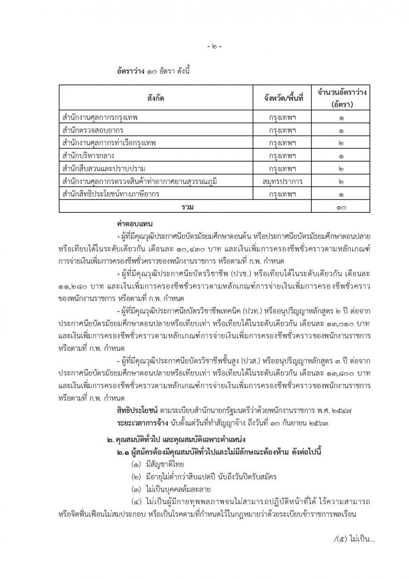 กรมศุลกากร ประกาศรับสมัครบุคคล(พิการ) เพื่อเลือกสรรเป็นพนักงานราชการทั่วไปจำนวน 7 ตำแหน่ง 10 อัตรา (วุฒิ ปวช. ปวท. ปวส.) รับสมัครสอบทางอินเทอร์เน็ตตั้งแต่วันที่ 29 พ.ค. - 12 มิ.ย. 2560