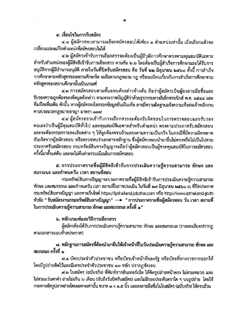 กรมทรัพย์สินทางปัญญา ประกาศรับสมัครบุคคลเพื่อเลือกสรรเป็นพนักงานราชการทั่วไป จำนวน 5 ตำแหน่ง 8 อัตรา (วุฒิ ปวส. ป.ตรี) รับสมัครสอบทางอินเทอร์เน็ต ตั้งแต่วันที่ 16-22 มิ.ย. 2560