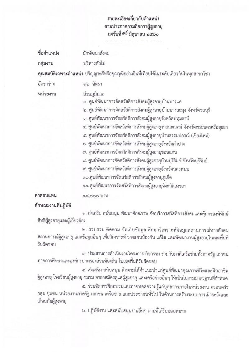 กรมกิจการผู้สูงอายุ ประกาศรับสมัครบุคคลเพื่อเลือกสรรเป็นพนักงานราชการทั่วไป จำนวน 8 ตำแหน่ง 30 อัตรา (วุฒิ ป.ตรี) รับสมัครสอบทางอินเทอร์เน็ต ตั้งแต่วันที่ 28 มิ.ย. - 5 ก.ค. 2560