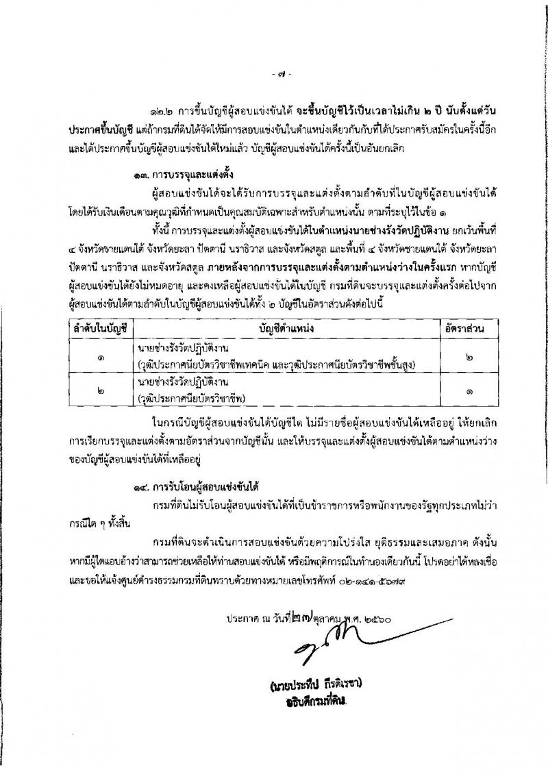กรมที่ดิน ประกาศรับสมัครคัดเลือกเพื่อบรรจุบุคคลเข้ารับราชการ จำนวน 5 ตำแหน่ง 222 อัตรา (วุฒิ ปวช. ปวส.ป.ตรี) รับสมัครสอบทางอินเทอร์เน็ต ตั้งแต่วันที่ 7 - 27 พ.ย. 2560