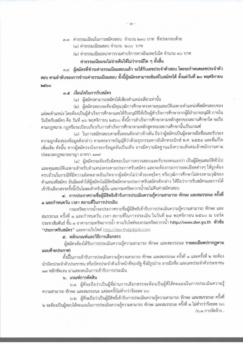 กรมทรัพยากรน้ำ ประกาศรับสมัครบุคคลเพื่อเลือกสรรเป็นพนักงานราชการทั่วไป จำนวน 2 ตำแหน่ง 4 อัตรา (วุฒิ ปวส. ป.ตรี) รับสมัครสอบทางอินเทอร์เน็ต ตั้งแต่วันที่ 10-16 พ.ย. 2560