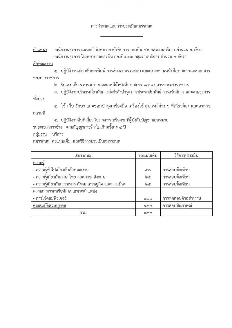 กองทัพอากาศ กองบิน 41 ประกาศรับสมัครบุคคลเพื่อเลือกสรรเป็นพนักงานราชการ จำนวน 5 ตำแหน่ง 6 อัตรา (วุฒิ ม.ต้น ม.ปลาย หรือเทียบเท่า) รับสมัครสอบตั้งแต่วันที่ 14-22 ธ.ค. 2560