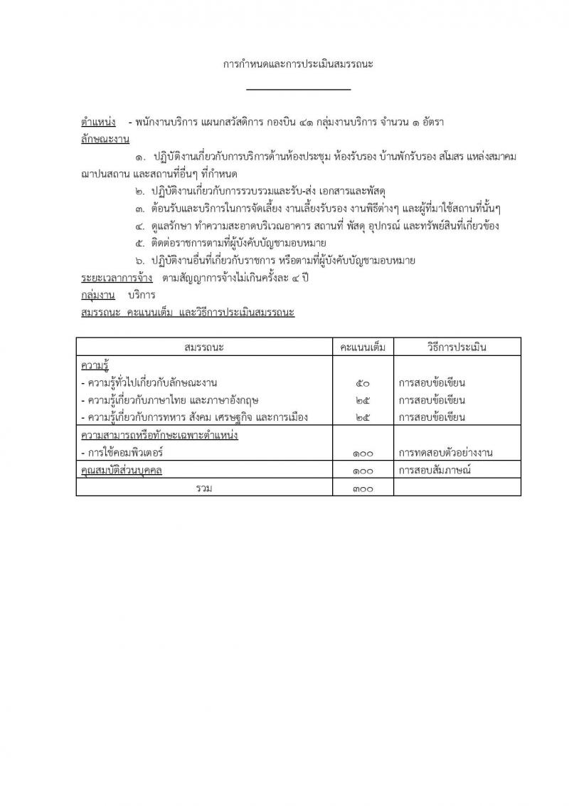 กองทัพอากาศ กองบิน 41 ประกาศรับสมัครบุคคลเพื่อเลือกสรรเป็นพนักงานราชการ จำนวน 5 ตำแหน่ง 6 อัตรา (วุฒิ ม.ต้น ม.ปลาย หรือเทียบเท่า) รับสมัครสอบตั้งแต่วันที่ 14-22 ธ.ค. 2560