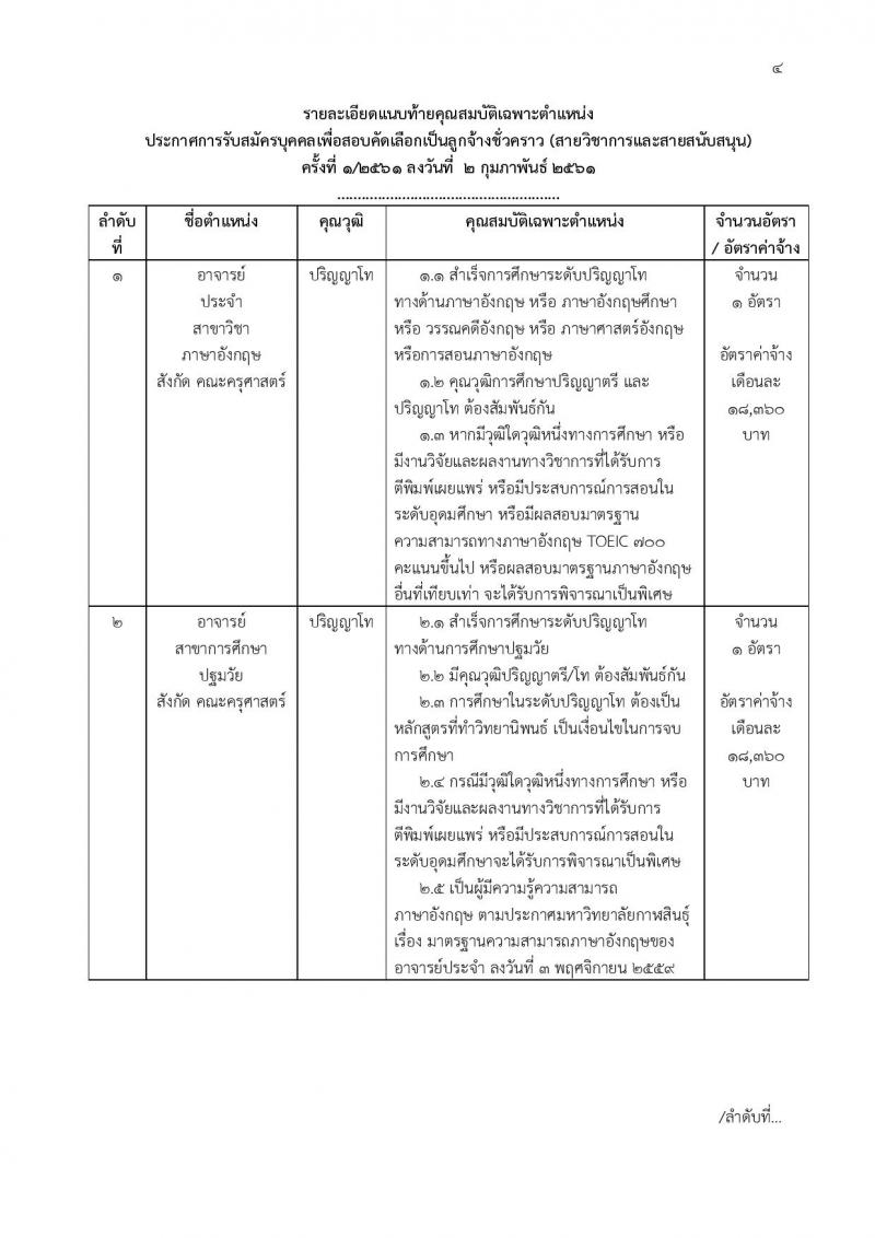 มหาวิทยาลัยกาฬสินธุ์ ประกาศรับสมัครบุคคลเพื่อสอบคัดเลือกเป็นลูกจ้างชั่วคราว จำนวน 6 อัตรา (วุฒิ ป.6 ขึ้นไป, ป.โท) รับสมัครสอบตั้งแต่วันที่ 12-20 ก.พ. 2561