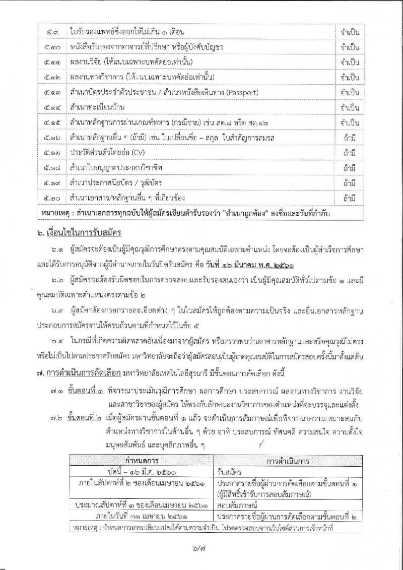 มหาวิทยาลัยเทคโนโลยีสุรนารี ประกาศรับสมัครคัดเลือกบุคคลเพื่อบรรจุและแต่งตั้งเป็นพนักงานสายวิชาการ จำนวน 7 ตำแหน่ง 7 อัตรา (วุฒิ ป.ตรี ป.โท ป.เอก) รับสมัครสอบตั้งแต่บัดนี้ – 16 มี.ค. 2561