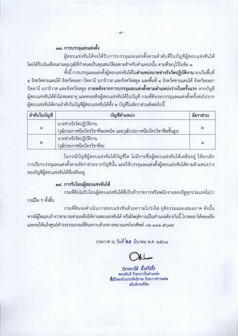 กรมที่ดิน ประกาศรับสมัครสอบแข่งขันเพื่อบรรจุและแต่งตั้งบุคคลเข้ารับราชการในสังกัดกรมที่ดินตำแหน่งเจ้าพนักงานรังวัดปฏิบัติงาน ครั้งแรกจำนวน 99 อัตรา (วุฒิ ปวช. ปวส. หรือเทียบเท่า) รับสมัครสอบทางอินเทอร์เน็ต ตั้งแต่วันที่ 2-26 เม.ย. 2561