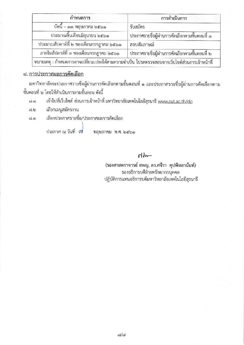 มหาวิทยาลัยเทคโนโลยีสุรนารี ประกาศรับสมัครคัดเลือกบุคคลเพื่อบรรจุและแต่งตั้งเป็นพนักงานสายวิชาการ จำนวน 8 อัตรา (วุฒิ ป.โท ป.เอก) รับสมัครสอบตั้งแต่บัดนี้ – 31 พ.ค. 2561