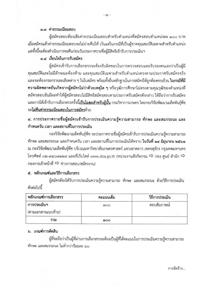 กรมวิชาการเกษตร ประกาศรับสมัครบุคคลเพื่อเลือกสรรเป็นพนักงานราชการทั่วไป ครั้งแรกจำนวน 2 ตำแหน่ง 3 อัตรา (วุฒิ ม.ต้น ม.ปลาย) รับสมัครสอบตั้งแต่วันที่ 4-8 มิ.ย. 2561