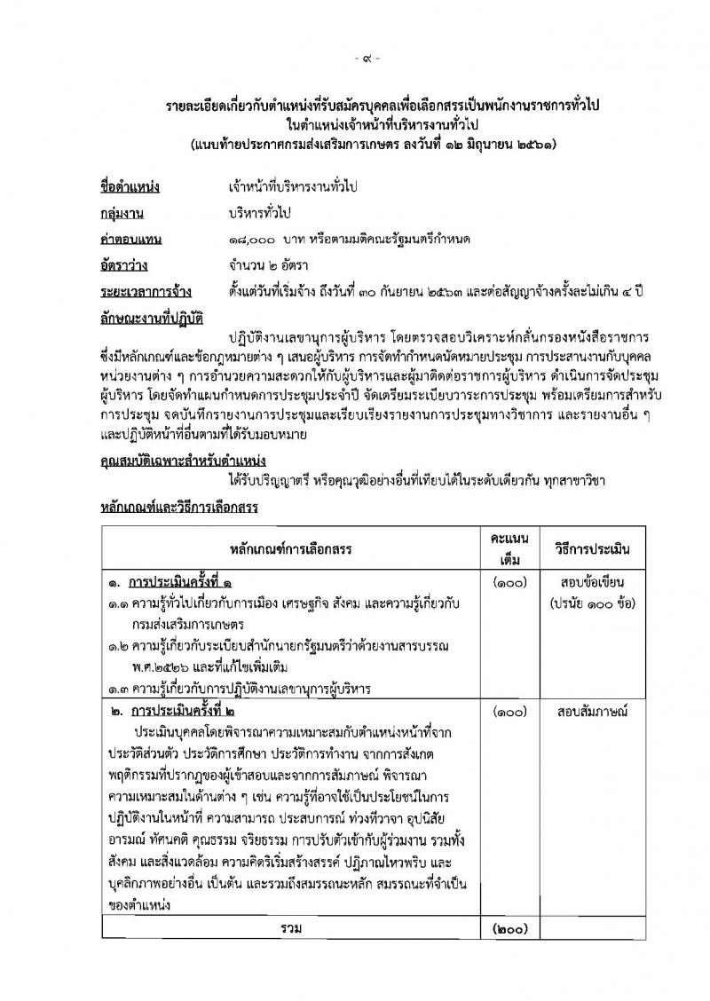 กรมส่งเสริมการเกษตร ประกาศรับสมัครบุคคลเพื่อเลือกสรรเป็นพนักงานราชการทั่วไป จำนวน 7 ตำแหน่ง 9 อัตรา (วุฒิ ปวส. ป.ตรี) รับสมัครสอบทางอินเทอร์เน็ต ตั้งแต่วันที่ 19-25 มิ.ย. 2561