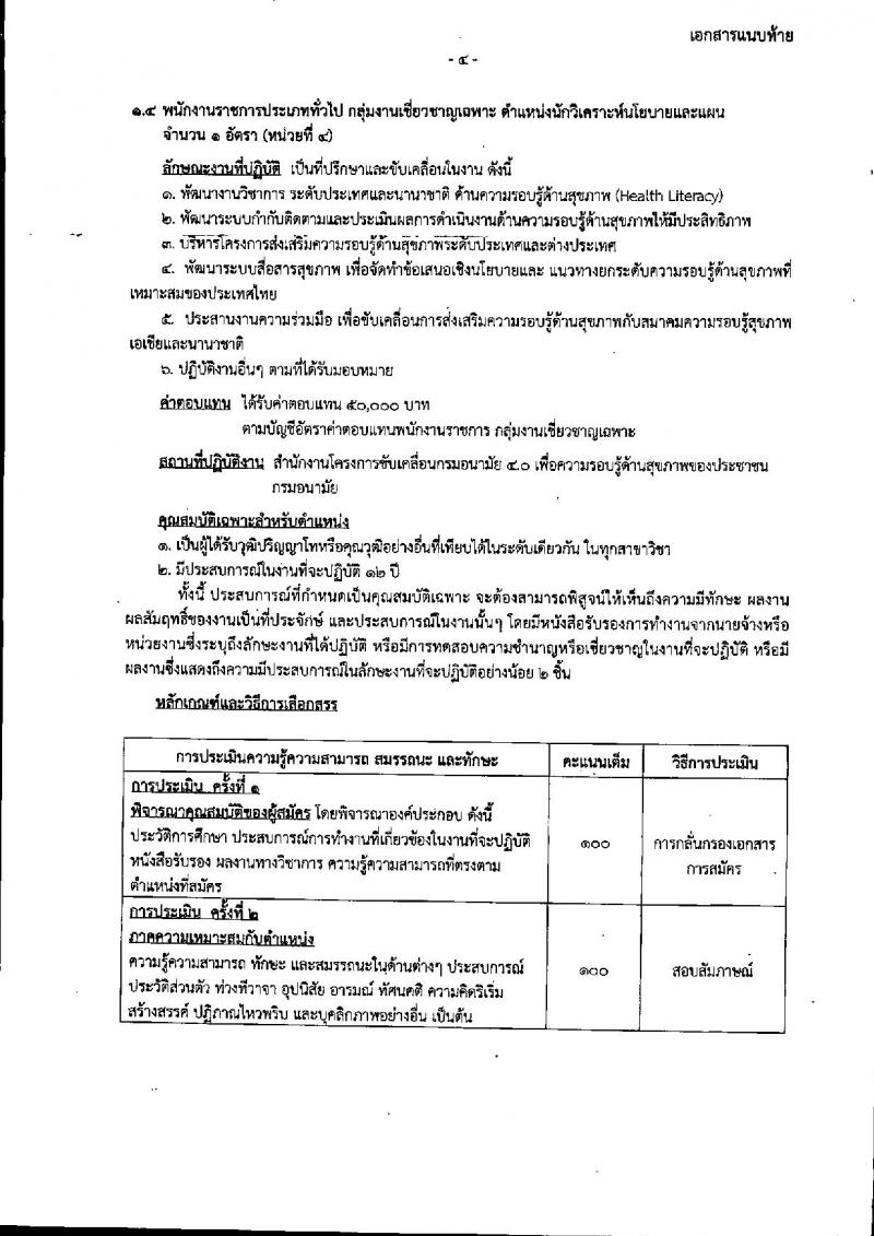 กรมอนามัย ประกาศรับสมัครบุคคลเพื่อเลือกสรรเป็นพนักงานราชกาทั่วไป จำนวน 4 ตำแหน่ง 6 อัตรา (วุฒิ ป.ตรี ป.โท) รับสมัครสอบตั้งแต่วันที่ 16 ก.ค. – 15 ส.ค. 2561