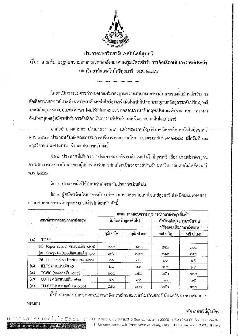 มหาวิทยาลัยเทคโนโลยีสุรนารี ประกาศรับสมัครคัดเลือกบุคคลเพื่อบรรจุและแต่งตั้งเป็นพนักงานสายวิชาการ จำนวน 4 อัตรา (วุฒิ ป.เอก) รับสมัครสอบทางอีเมลภายในวันที่ 15 ส.ค. 2561