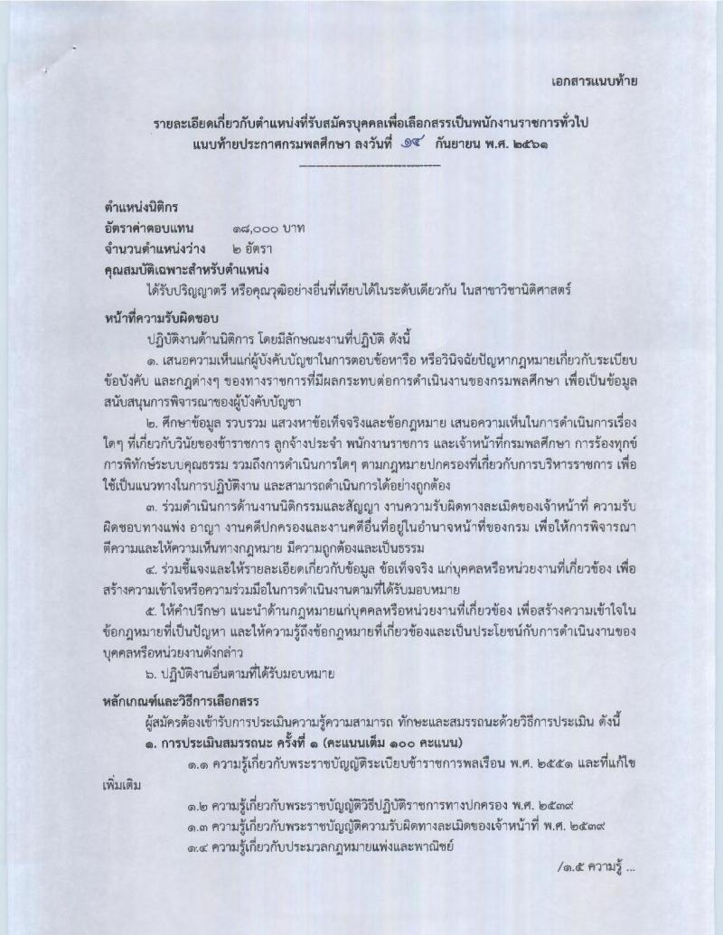 กรมพลศึกษา รับสมัครบุคคลเพื่อเลือกสรรเป็นพนักงานราชการทั่วไป ตำแหน่งนิติกรปฏิบัติการ จำนวน 2 อัตรา (วุฒิ ป.ตรี) รับสมัครสอบทางอินเทอร์เน็ต ตั้งแต่วันที่ 26 ก.ย. – 3 ต.ค. 2561