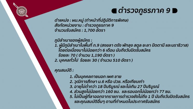 สำนักงานตำรวจแห่งชาติ รับสมัครสอบและคัดเลือกบุคคลภายนอกวุฒิ ม.ปลาย ปวช. เพื่อบรรจุเป็นนักเรียนนายสิบ จำนวน 2,700 อัตรา รับสมัครสอบทางอินเทอร์เน็ต ตั้งแต่วันวันที่ 22 เม.ย. – 1 พ.ค. 2562