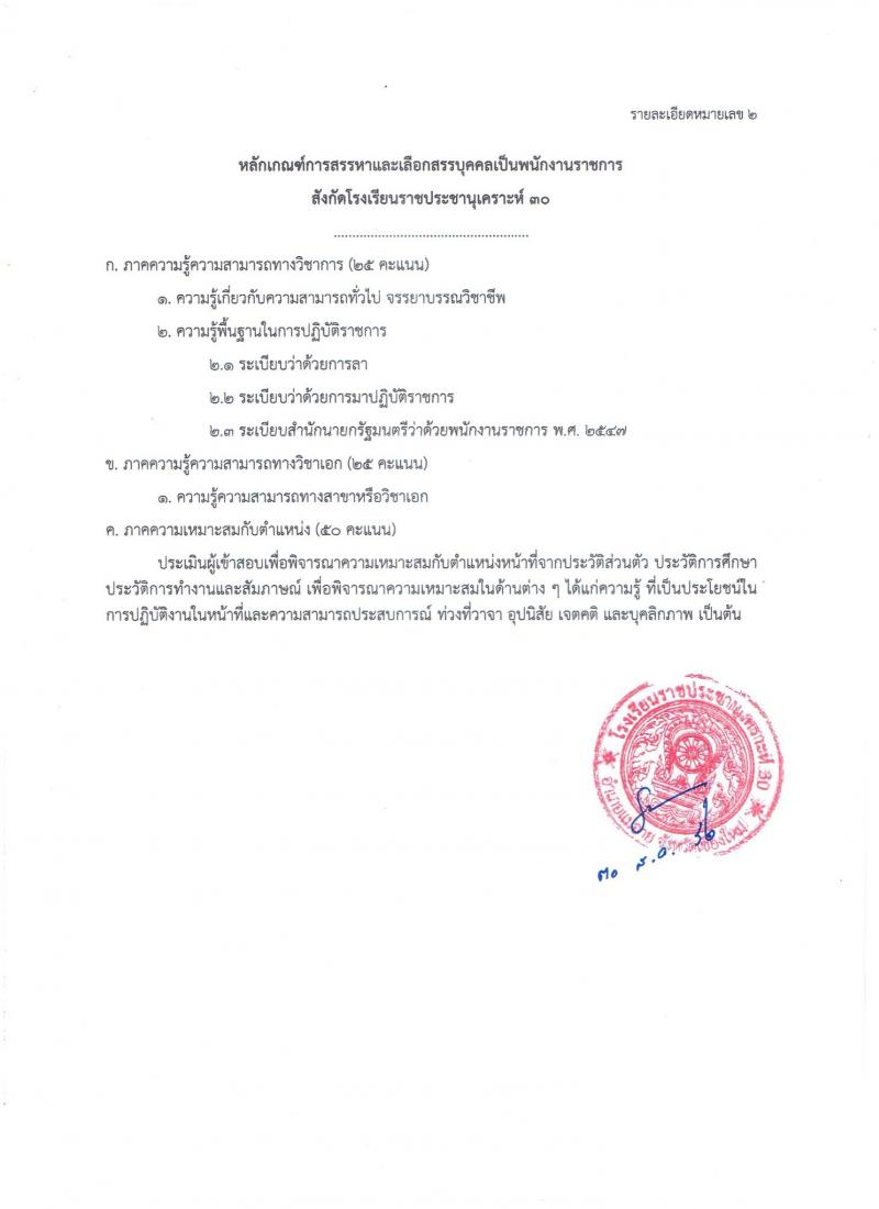 โรงเรียนราชประชานุเคราะห์ 30 รับสมัครบุคคลเพื่อสรรหาและเลือกสรรเป็นพนักงานราชการทั่วไป จำนวน 16 อัตรา (วุฒิ ป.ตรี) รับสมัครสอบตั้งแต่วันที่ 30 ส.ค. – 15 ก.ย. 2562