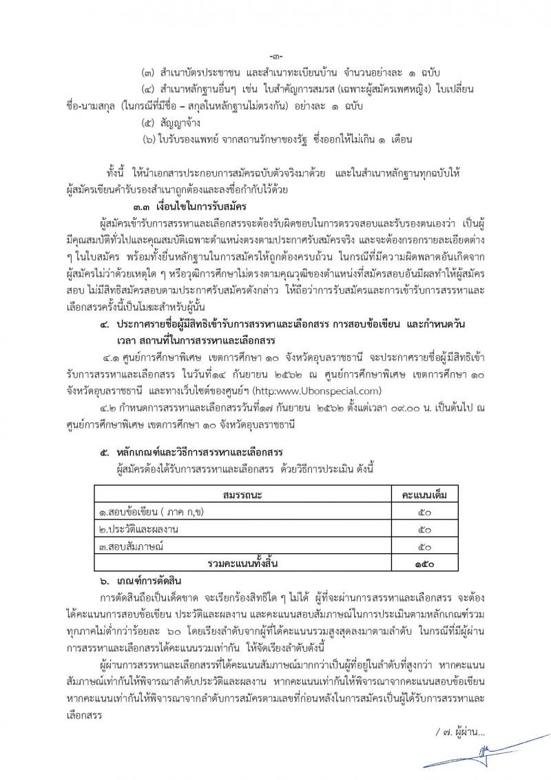 ศูนย์การศึกษาพิเศษ เขตการศึกษา 10 จังหวัดอุบลราชธานี รับสมัครบุคคลเพื่อเลือกสรรเป็นพนักงานราชการทั่วไป จำนวน 5 อัตรา (วุฒิ ป.ตรี) รับสมัครสอบตั้งแต่วันที่ 5-11 ก.ย.2562