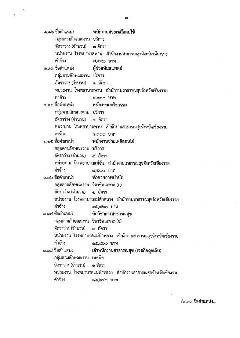 สำนักงานสาธารณสุขจังหวัดเชียงราย รับสมัครบุคคลเพื่อเลือกสรรเป็นพนักงานกระทรวงสาธารณสุขทั่วไป จำนวน 83 อัตรา (วุฒิ ม.ต้น ม.ปลาย ปวช. ปวส. ป.ตรี) รับสมัครสอบตั้งแต่วันที่ 16-27 ก.ย. 2562