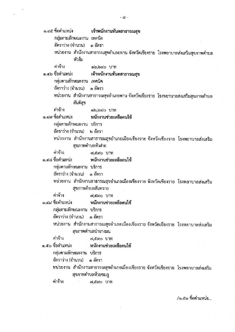 สำนักงานสาธารณสุขจังหวัดเชียงราย รับสมัครบุคคลเพื่อเลือกสรรเป็นพนักงานกระทรวงสาธารณสุขทั่วไป จำนวน 83 อัตรา (วุฒิ ม.ต้น ม.ปลาย ปวช. ปวส. ป.ตรี) รับสมัครสอบตั้งแต่วันที่ 16-27 ก.ย. 2562