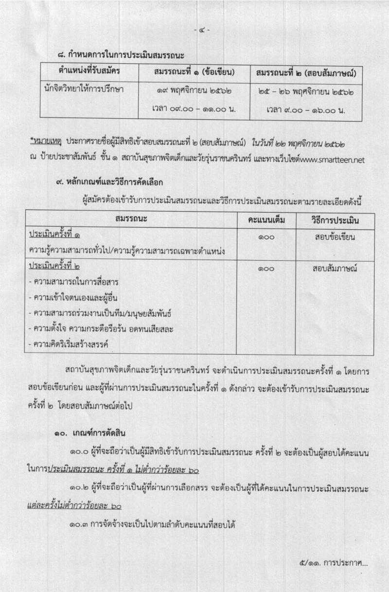 สถาบันสุขภาพจิตเด็กและวัยรุ่นราชนครินทร์ รับสมัครนักจิตวิทยาให้การปรึกษา จำนวน 50 อัตรา (วุฒิ ป.ตรี) รับสมัครตั้งแต่วันที่ 6-14 พ.ย. 2562