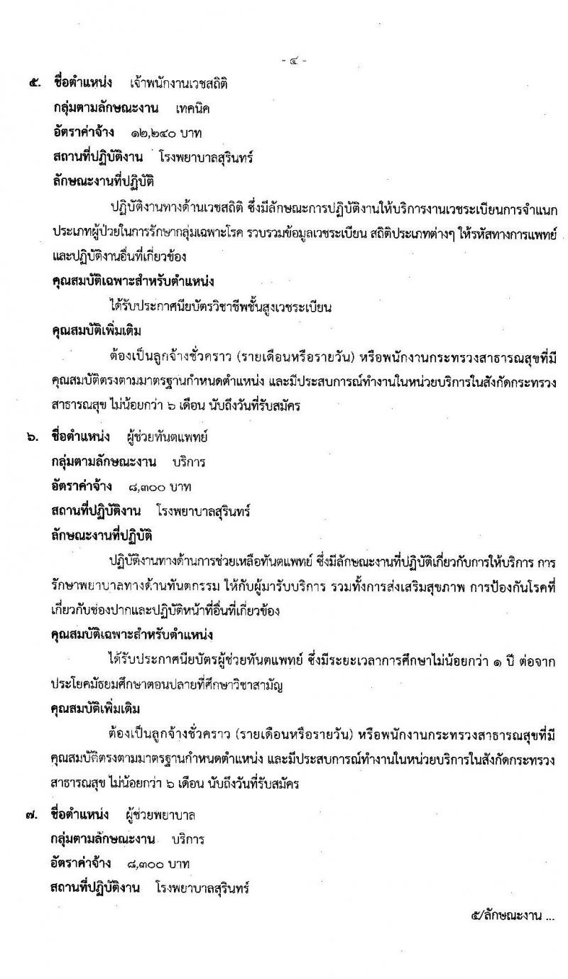 โรงพยาบาลสุรินทร์ รับสมัครบุคคลเพื่อเลือกสรรเป็นพนักงานกระทรวงสาธารณสุขทั่วไป จำนวน 13 ตำแหน่ง 30 อัตรา (วุฒิ ม.ปลาย ปวช. ปวส. ป.ตรี) รับสมัครสอบตั้งแต่วันที่ 2-9 ธ.ค. 2562