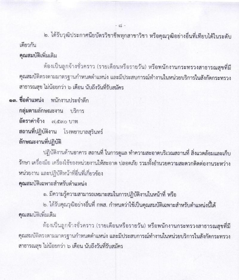โรงพยาบาลสุรินทร์ รับสมัครบุคคลเพื่อเลือกสรรเป็นพนักงานกระทรวงสาธารณสุขทั่วไป จำนวน 13 ตำแหน่ง 30 อัตรา (วุฒิ ม.ปลาย ปวช. ปวส. ป.ตรี) รับสมัครสอบตั้งแต่วันที่ 2-9 ธ.ค. 2562