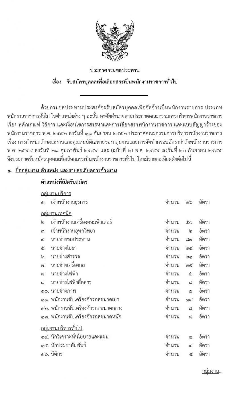 กรมชลประทาน รับสมัครบุคคลเพื่อเลือกสรรเป็นพนักงานราชการทั่วไป จำนวน 20 ตำแหน่ง 355 อัตรา (วุฒิ ปวส. ป.ตรี) รับสมัครสอบทางอินเทอร์เน็ต ตั้งแต่วันที่ 12-19 ธ.ค. 2562
