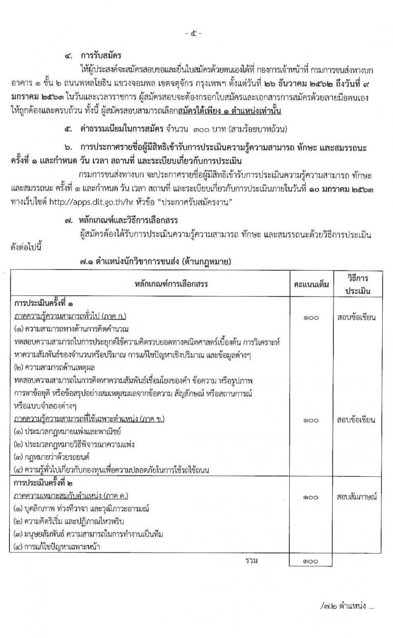 กรมการขนส่งทางบก รับสมัครบุคคลเพื่อเลือกสรรเป็นพนักงานกองทุนเพื่อความปลอดภัยในการใช้รถใช้ถนน จำนวน 4 ตำแหน่ง 5 อัตรา (วุฒิ ปวช. ปวส. ป.ตรี) รับสมัครสอบ ตั้งแต่วันที่ 26 ธ.ค. 62 – 9 ม.ค. 63