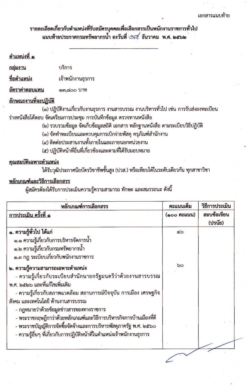 สำนักงานทรัพยากรน้ำภาค 10 (สุราษฎร์ธานี) รับสมัครบุคคลเพื่อเลือกสรรเป็นพนักงานราชการทั่วไป จำนวน 2 ตำแหน่ง 2 อัตรา (วุฒิ ปวส.) รับสมัครสอบตั้งแต่วันที่ 6-10 ม.ค. 2562