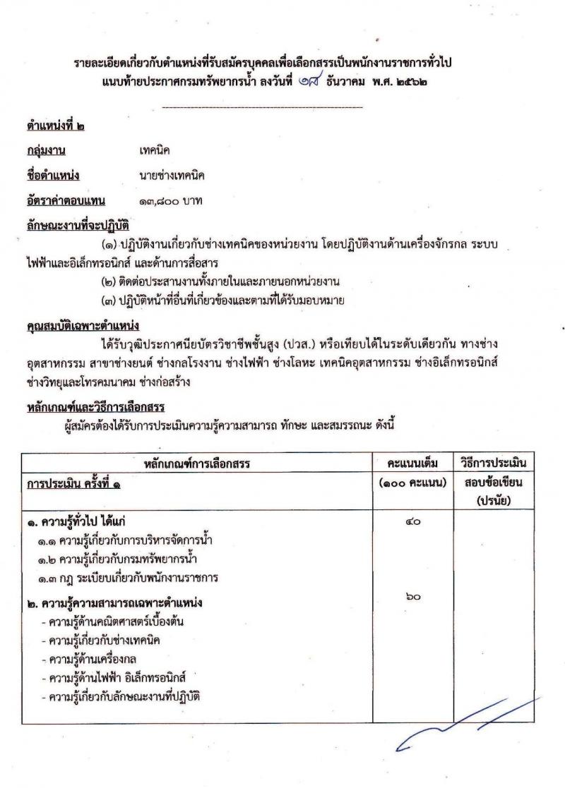 สำนักงานทรัพยากรน้ำภาค 10 (สุราษฎร์ธานี) รับสมัครบุคคลเพื่อเลือกสรรเป็นพนักงานราชการทั่วไป จำนวน 2 ตำแหน่ง 2 อัตรา (วุฒิ ปวส.) รับสมัครสอบตั้งแต่วันที่ 6-10 ม.ค. 2562