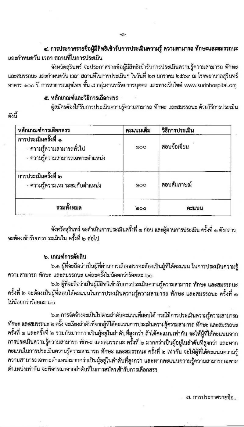 โรงพยาบาลจังหวัดสุรินทร์ รับสมัครบุคคลเพื่อเลือกสรรเป็นพนักงานราชการทั่วไป จำนวน 2 ตำแหน่ง 2 อัตรา (วุฒิ ป.ตรี) 13-17 ม.ค. 2563