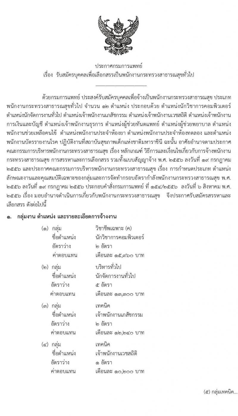 สถาบันเด็กแห่งชาติมหาราชินี รับสมัครบุคคลเพื่อเลือกสรรเป็นพนักงานกระทรวงสาธารณสุขทั่วไป จำนวน 12 ตำแหน่ง 44 อัตรา (วุฒิ ม.ต้น ม.ปลาย ปวช. ปวส. ป.ตรี) รับสมัครตั้งแต่วันที่ 30 ม.ค. – 28 ก.พ. 2563