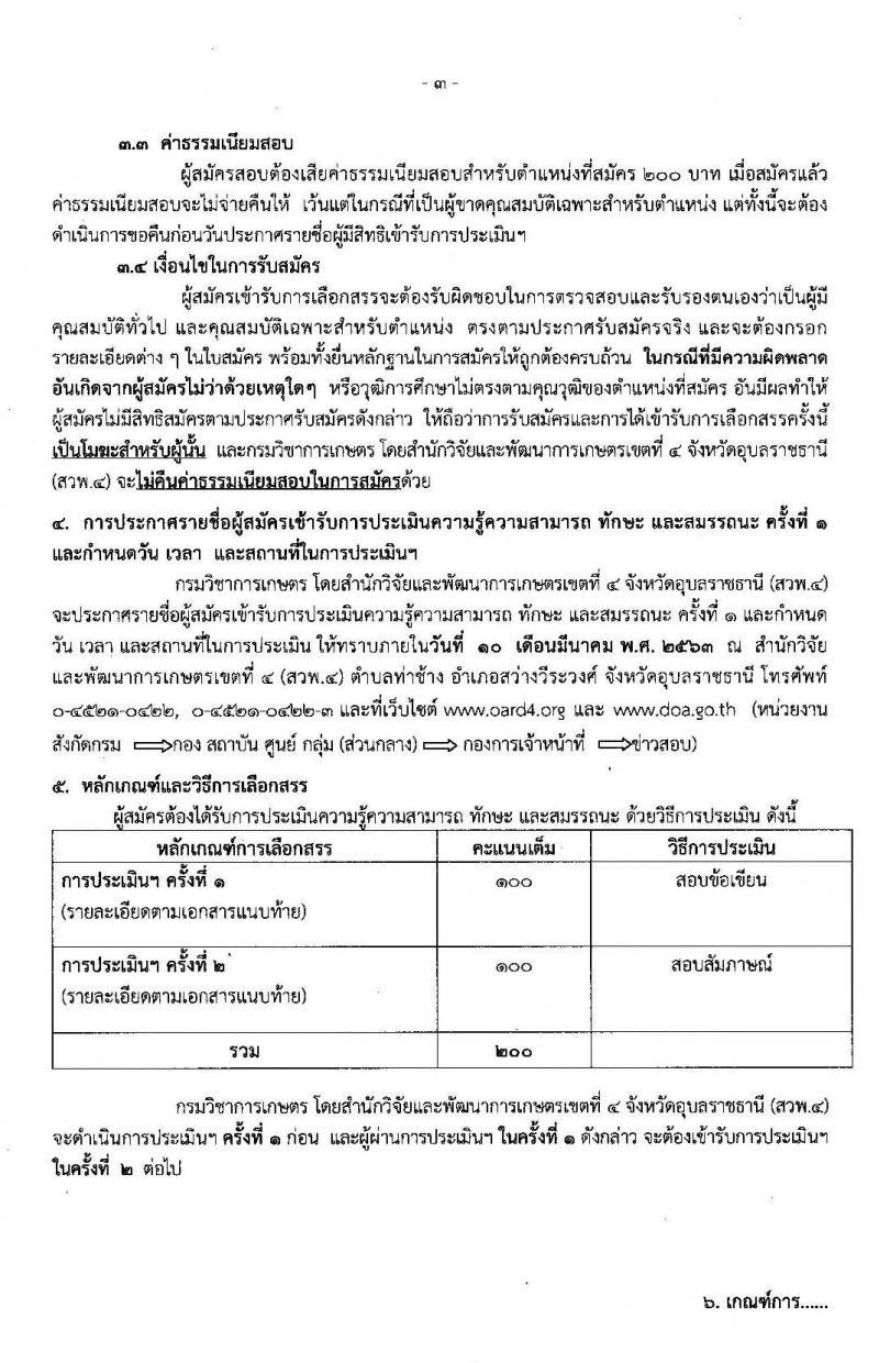 สำนักวิจัยและพัฒนาการเกษตรเขตที่ 4 จังหวัดอุบลฯ รับสมัครบุคคลเพื่อเลือกสรรเป็นพนักงานราชการทั่วไป ครั้งแรก 2 อัตรา (วุฒิ ปวช.) รับสมัครสอบตั้งแต่วันที่ 2 – 6 มี.ค. 2563