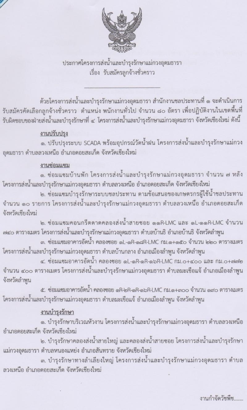 โครงการส่งน้ำและบำรุงรักษาแม่กวงอุดมธารา รับสมัครลูกจ้างชั่วคราว จำนวน 500 อัตรา (วุฒิ ม.ต้น ม.ปลาย ปวช.) รับสมัครสอบตั้งแต่บัดนี้ ถึง 15 มี.ค. 2563