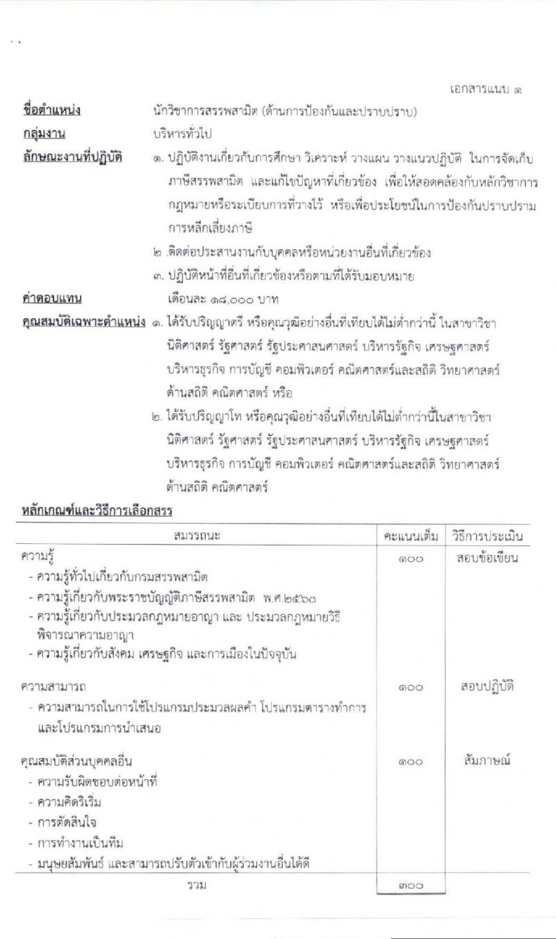 กรมสรรพาสามิต รับสมัครบุคคลเพือเลือกสรรเป็นพนักงานราชการทั่วไป จำนวน 6 ตำแหน่ง 6 อัตรา (วุฒิ ปวช. ปวส. ป.ตรี ป.โท) รับสมัครสอบตั้งแต่วันที่ 30 มี.ค. – 3 เม.ย. 2563