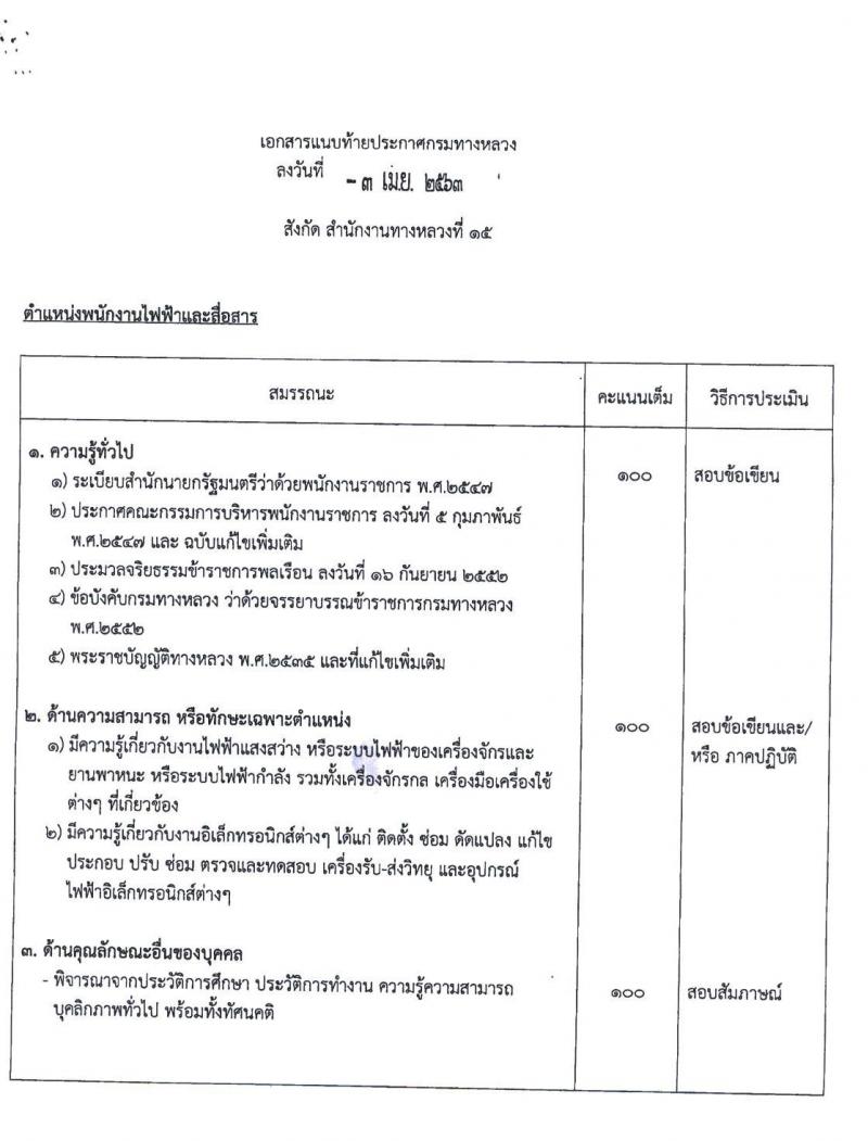 สำนักงานทางหลวงที่ 15 (ประจวบคีรีขันธ์) รับสมัครบุคคลเพื่อสรรหาและเลือกสรรเป็นพนักงานราชการทั่วไป จำนวน 18 อัตรา (วุฒิ ปวช. ปวท. ปวส.) รับสมัครสอบตั้งแต่วันที่ 21-27 เม.ย. 2563