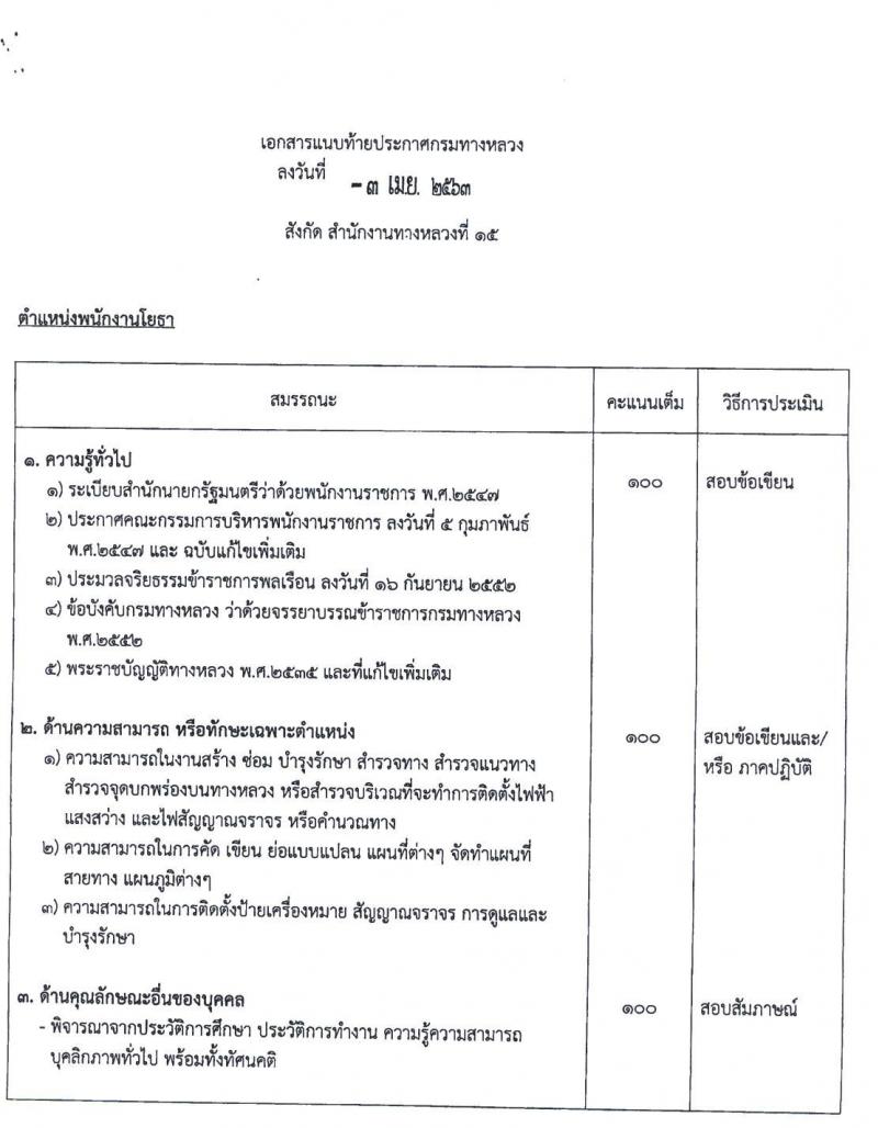 สำนักงานทางหลวงที่ 15 (ประจวบคีรีขันธ์) รับสมัครบุคคลเพื่อสรรหาและเลือกสรรเป็นพนักงานราชการทั่วไป จำนวน 18 อัตรา (วุฒิ ปวช. ปวท. ปวส.) รับสมัครสอบตั้งแต่วันที่ 21-27 เม.ย. 2563