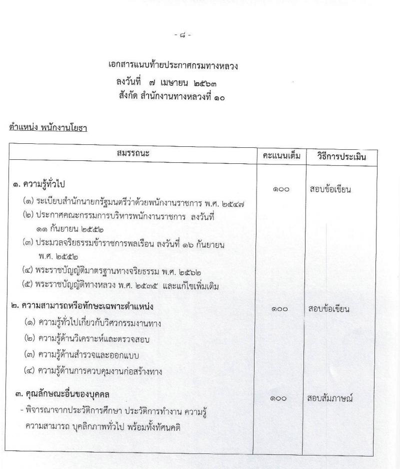 สำนักงานทางหลวงที่ 10 รับสมัครบุคคลเพื่อสรรหาและเลือกสรรเป็นพนักงานราชการทั่วไป จำนวน 14 อัตรา (วุฒิ ปวช. ปวท. ปวส. อนุปริญญา) รับสมัครสอบตั้งแต่วันที่ 5-12 พ.ค. 2563