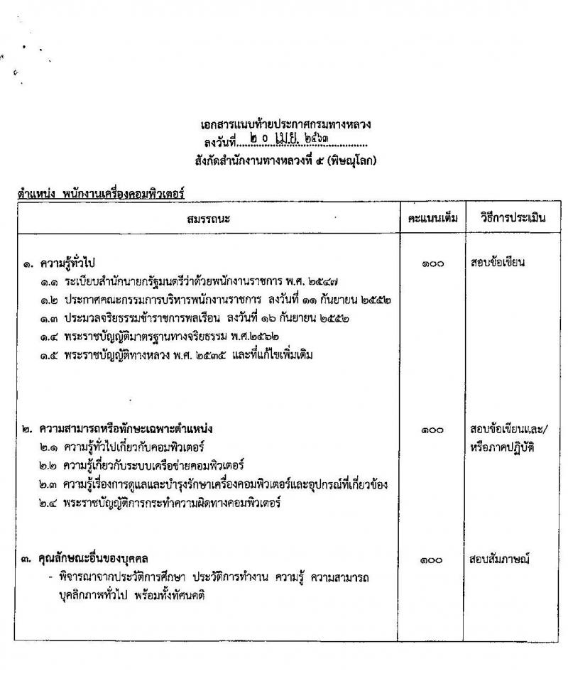สำนักงานทางหลวงที่ 5 รับสมัครบุคคลเพื่อสรรหาและเลือกสรรเป็นพนักงานราชการทั่วไป จำนวน 3 ตำแหน่ง 14 อัตรา (วุฒิ ปวช. ปวส. อนุปริญญา) รับสมัครสอบตั้งแต่วันที่ 28 เม.ย. – 5 พ.ค. 2563