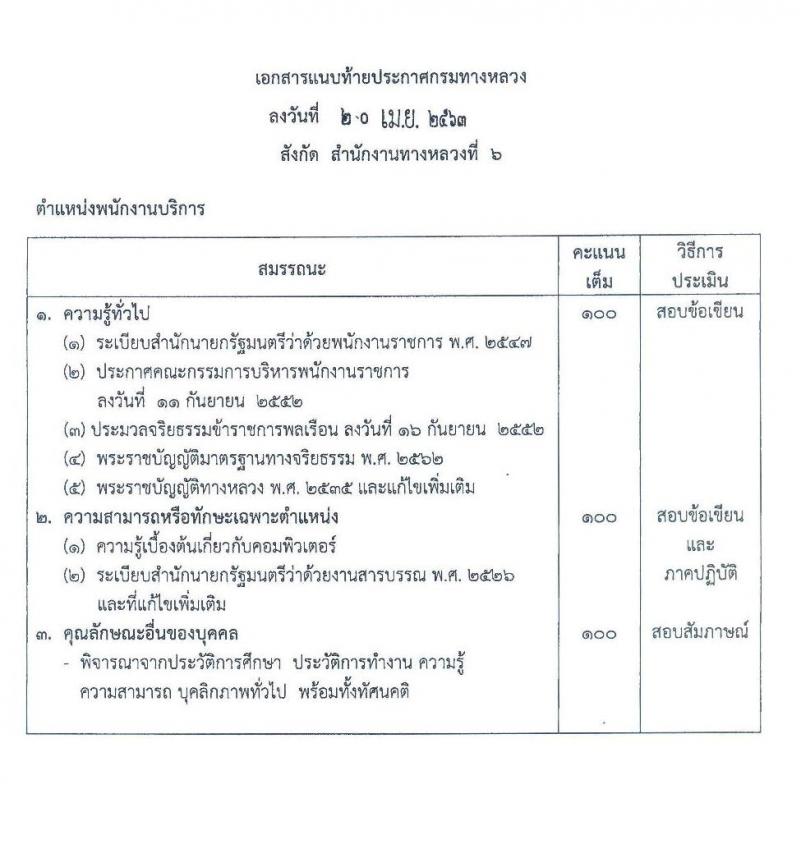 สำนักงานทางหลวงที่ 6 รับสมัครบุคคลเพื่อสรรหาและเลือกสรรเป็นพนักงานราชการทั่วไป จำนวน 3 ตำแหน่ง 7 อัตรา (วุฒิ ม.ต้น ม.ปลาย ปวช. ปวส. อนุปริญญา) รับสมัครสอบตั้งแต่วันที่ 27 เม.ย. – 1 พ.ค. 2563