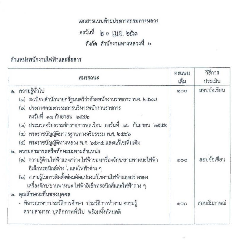 สำนักงานทางหลวงที่ 6 รับสมัครบุคคลเพื่อสรรหาและเลือกสรรเป็นพนักงานราชการทั่วไป จำนวน 3 ตำแหน่ง 7 อัตรา (วุฒิ ม.ต้น ม.ปลาย ปวช. ปวส. อนุปริญญา) รับสมัครสอบตั้งแต่วันที่ 27 เม.ย. – 1 พ.ค. 2563