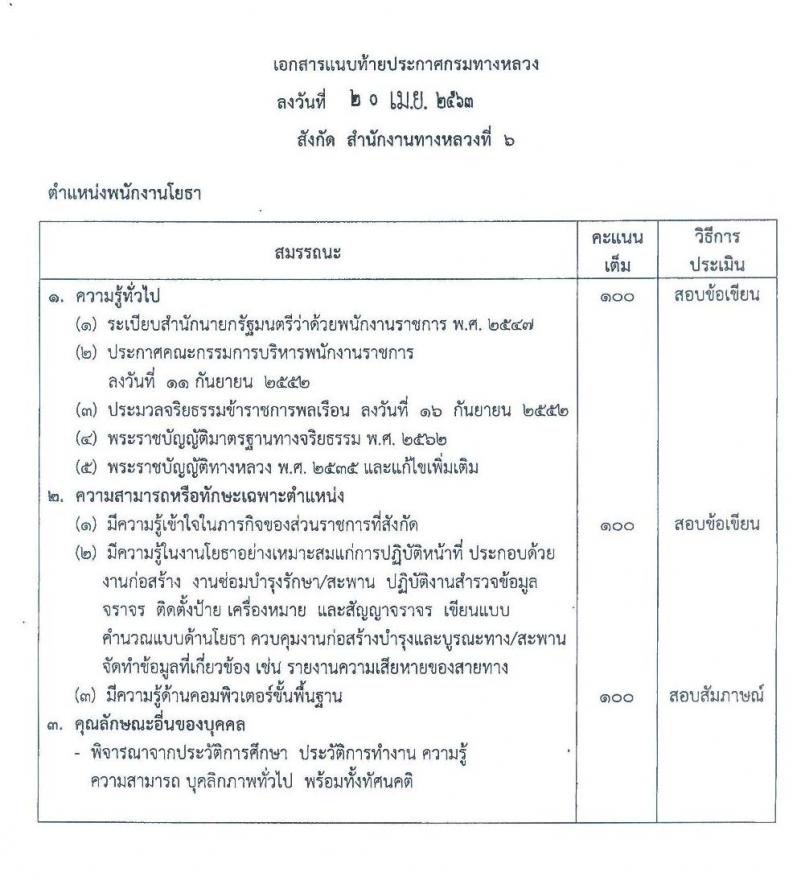 สำนักงานทางหลวงที่ 6 รับสมัครบุคคลเพื่อสรรหาและเลือกสรรเป็นพนักงานราชการทั่วไป จำนวน 3 ตำแหน่ง 7 อัตรา (วุฒิ ม.ต้น ม.ปลาย ปวช. ปวส. อนุปริญญา) รับสมัครสอบตั้งแต่วันที่ 27 เม.ย. – 1 พ.ค. 2563