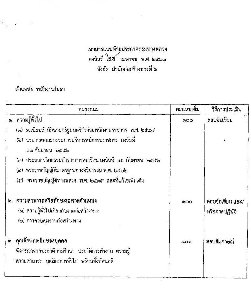 สำนักงานก่อสร้างทางที่ 2 รับสมัครบุคคลเพื่อเลือกสรรเป็นพนักงานราชการทั่วไป จำนวน 3 ตำแหน่ง 24 อัตรา (วุฒิ ปวช. ปวท. ปวส.) รับสมัครสอบตั้งแต่วันที่ 28 เม.ย. - 15 พ.ค. 2563